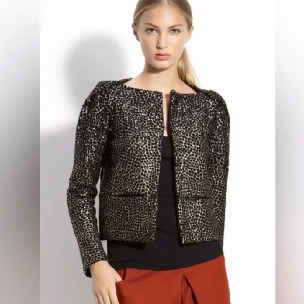 DIANE von FURSTENBERG Embellish Metallic Gold Beaded wool Jacket Size M